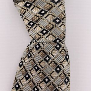 PRONTO UOMO‎ Men's Silk Designer Necktie Gray Hand Made China Geometric 61" EUC